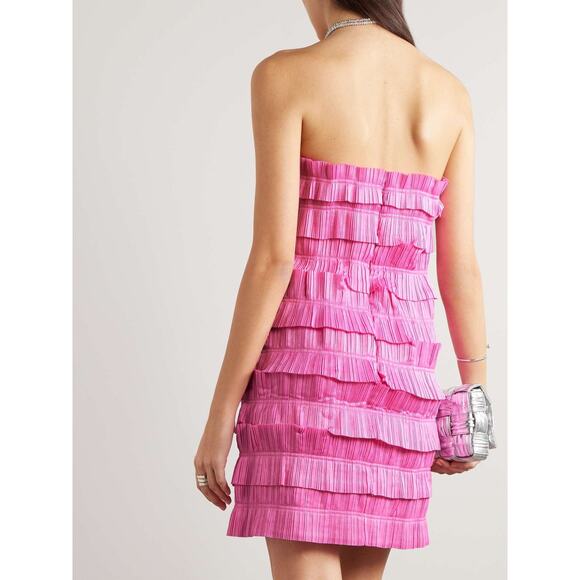 Aje Palladium Ruffled Strapless Ruffled Pleated Gauze Pink Mini Dress Size 12 - Picture 2 of 14